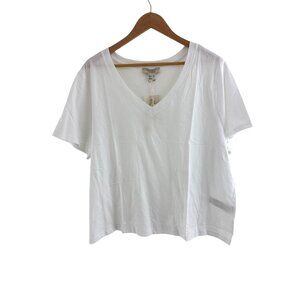 Forever 21+ White V-Neck Organic Cotton T-Shirt Tee Top Size 2X Plus New Classic